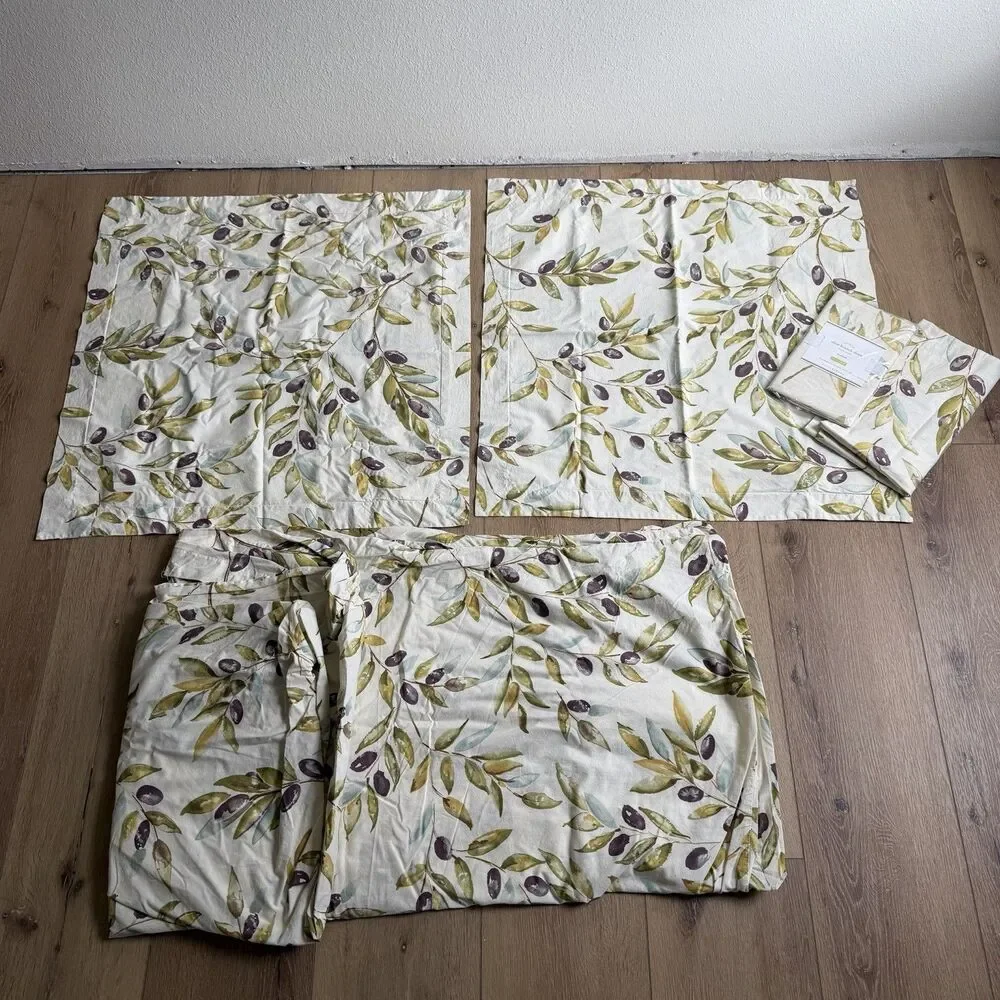 Pottery Barn Olive Branch Duvet Cover King Shams Mediterranean 5 Piece Rare